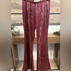 Three Bird Nest Burgundy Velvet Flare Pants